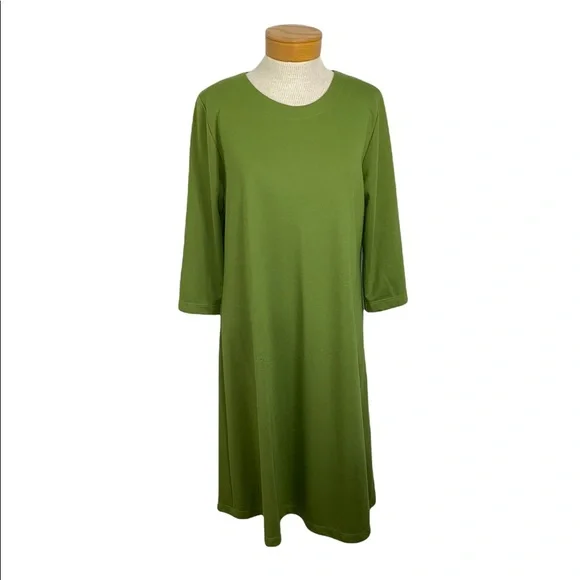 Susan Graver Green Knit Long Sleeve Dress Medium - Picture 1 of 4